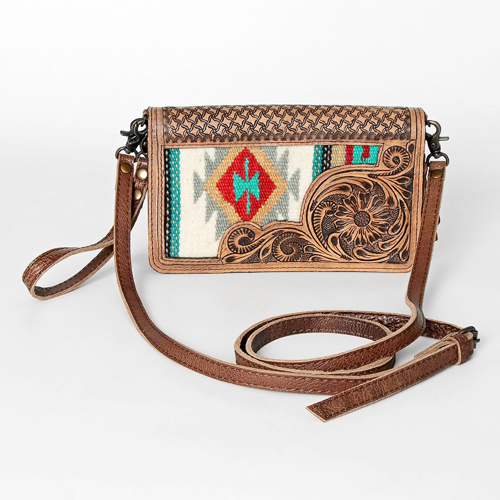 ADBG844 Tooled Leather & Wool Blanket Western Crossbody Bag American Darling