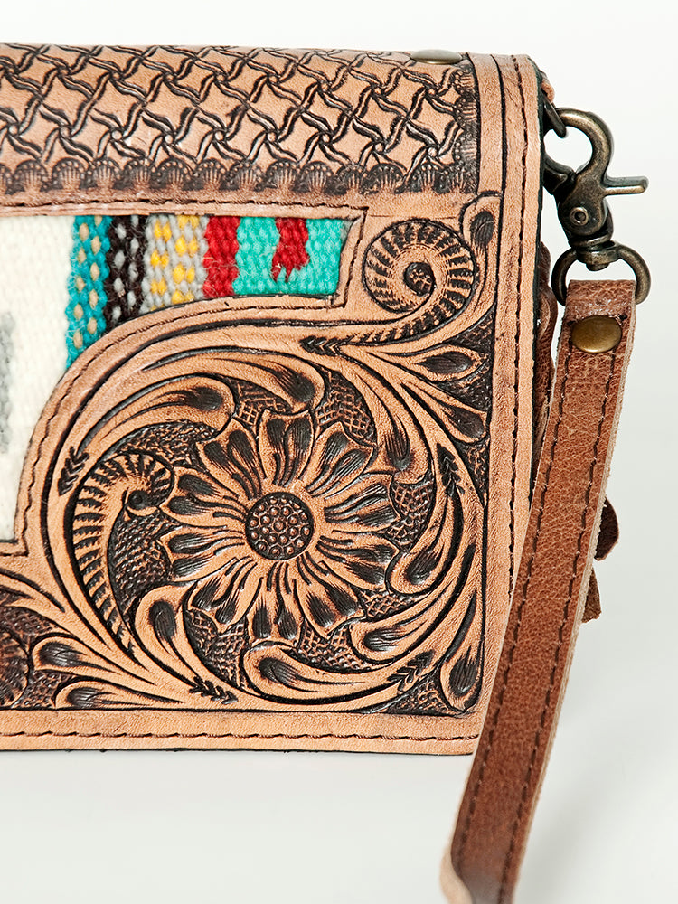 ADBG844 Tooled Leather & Wool Blanket Western Crossbody Bag American Darling