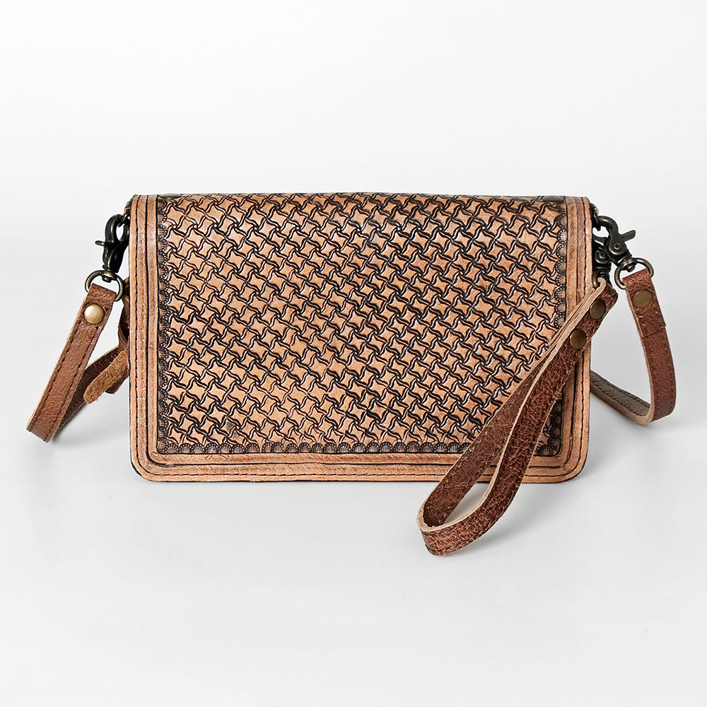 ADBG844 Tooled Leather & Wool Blanket Western Crossbody Bag American Darling