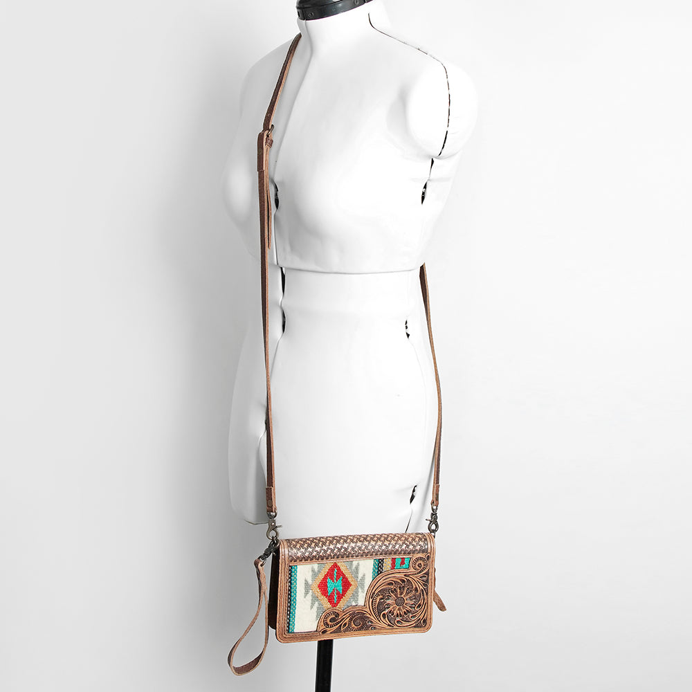 ADBG844 Tooled Leather & Wool Blanket Western Crossbody Bag American Darling