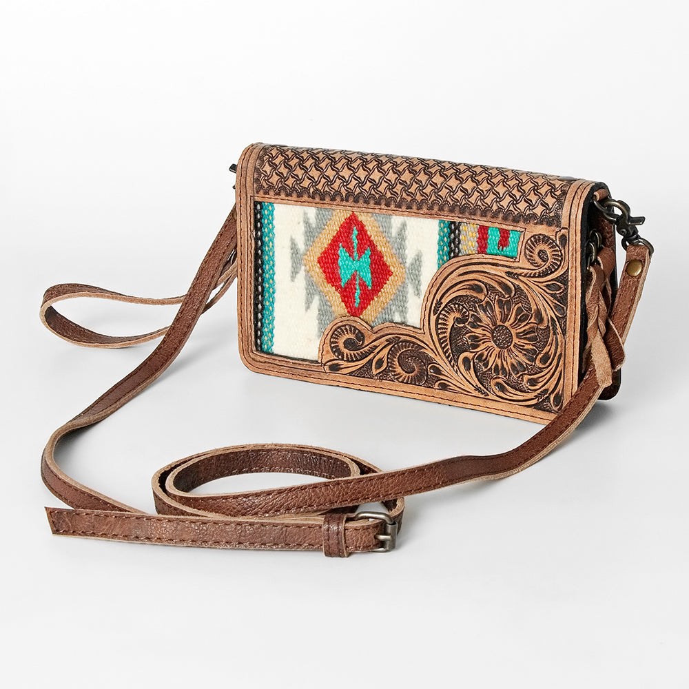 ADBG844 Tooled Leather & Wool Blanket Western Crossbody Bag American Darling