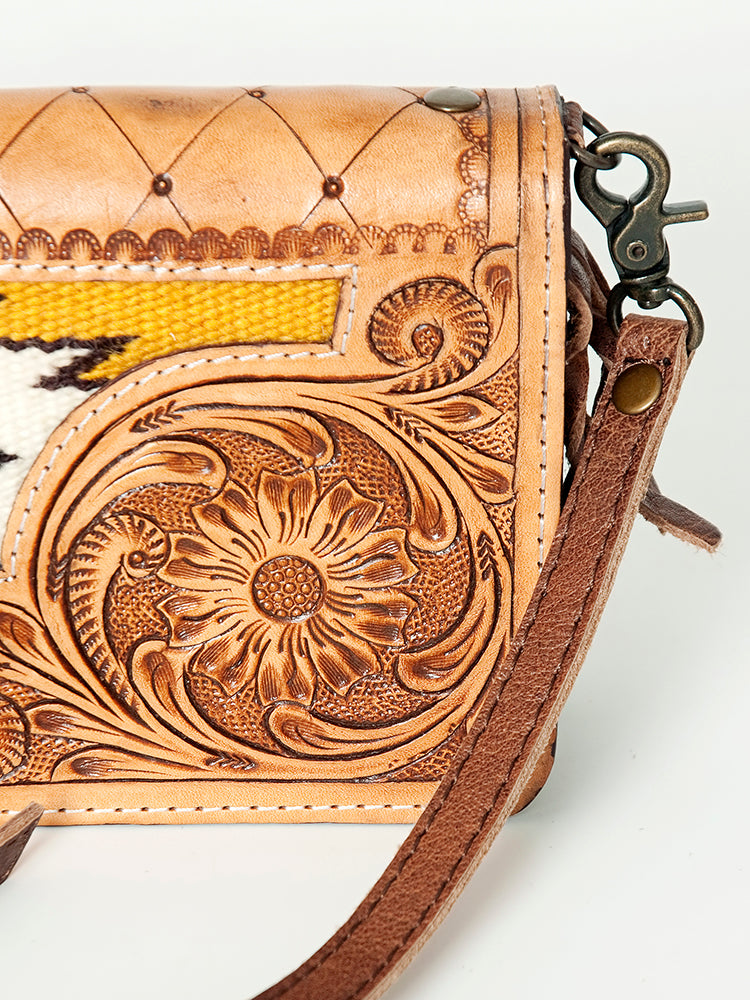 ADBG844 Tooled Leather & Wool Blanket Western Crossbody Bag American Darling
