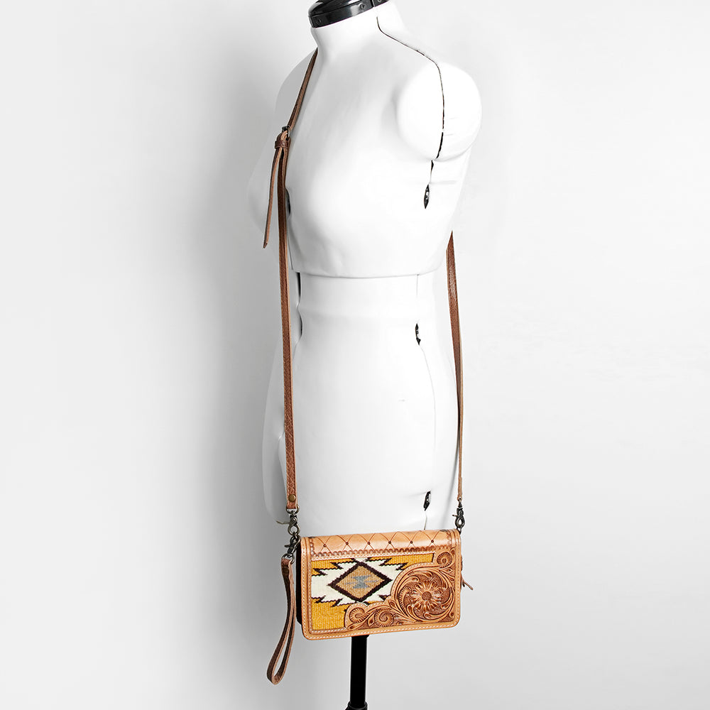 ADBG844 Tooled Leather & Wool Blanket Western Crossbody Bag American Darling