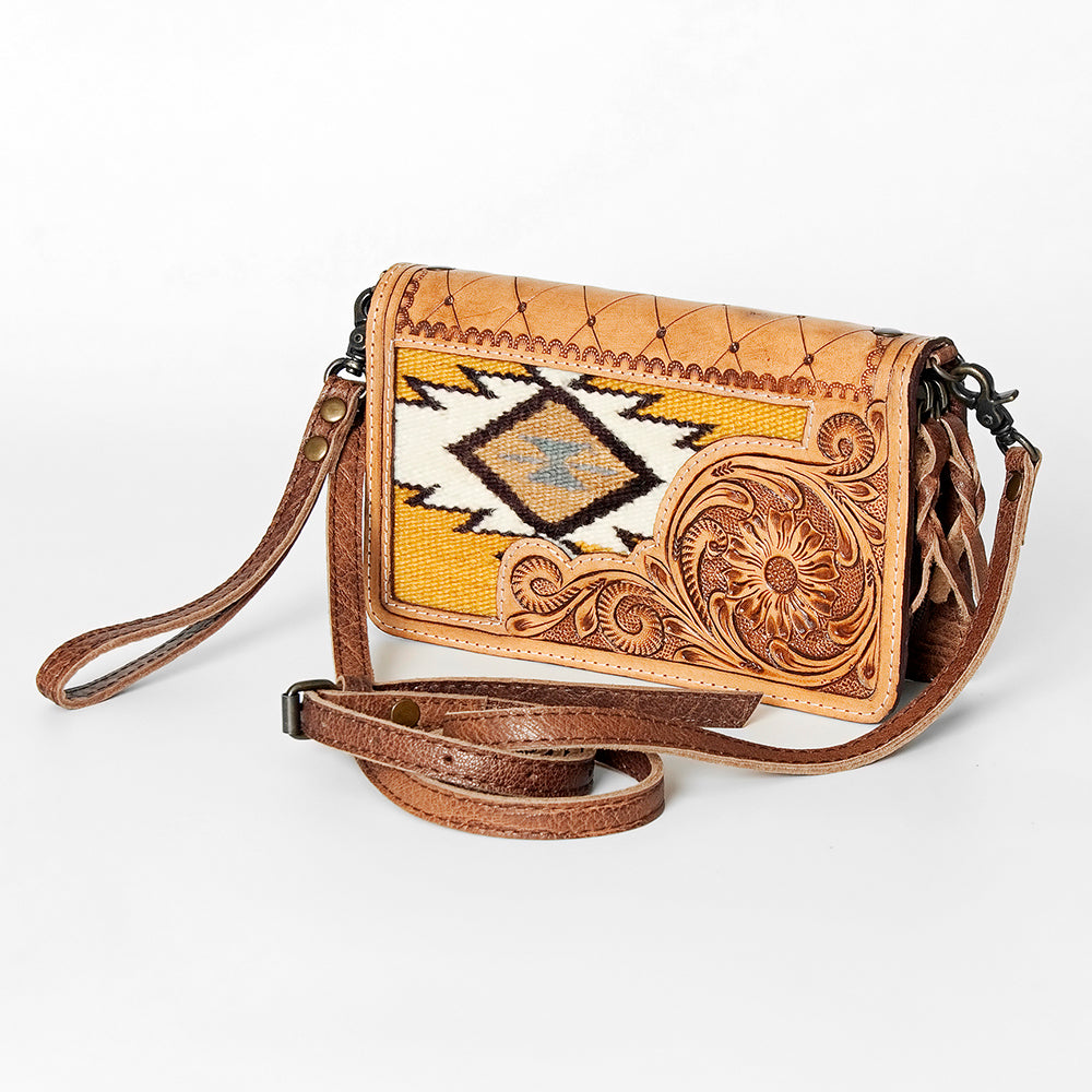 ADBG844 Tooled Leather & Wool Blanket Western Crossbody Bag American Darling