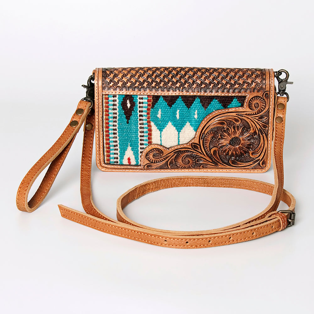ADBG844 Tooled Leather & Wool Blanket Western Crossbody Bag American Darling