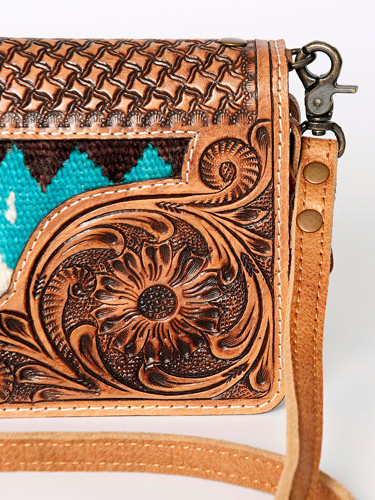 ADBG844 Tooled Leather & Wool Blanket Western Crossbody Bag American Darling