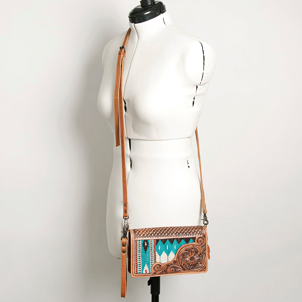 ADBG844 Tooled Leather & Wool Blanket Western Crossbody Bag American Darling