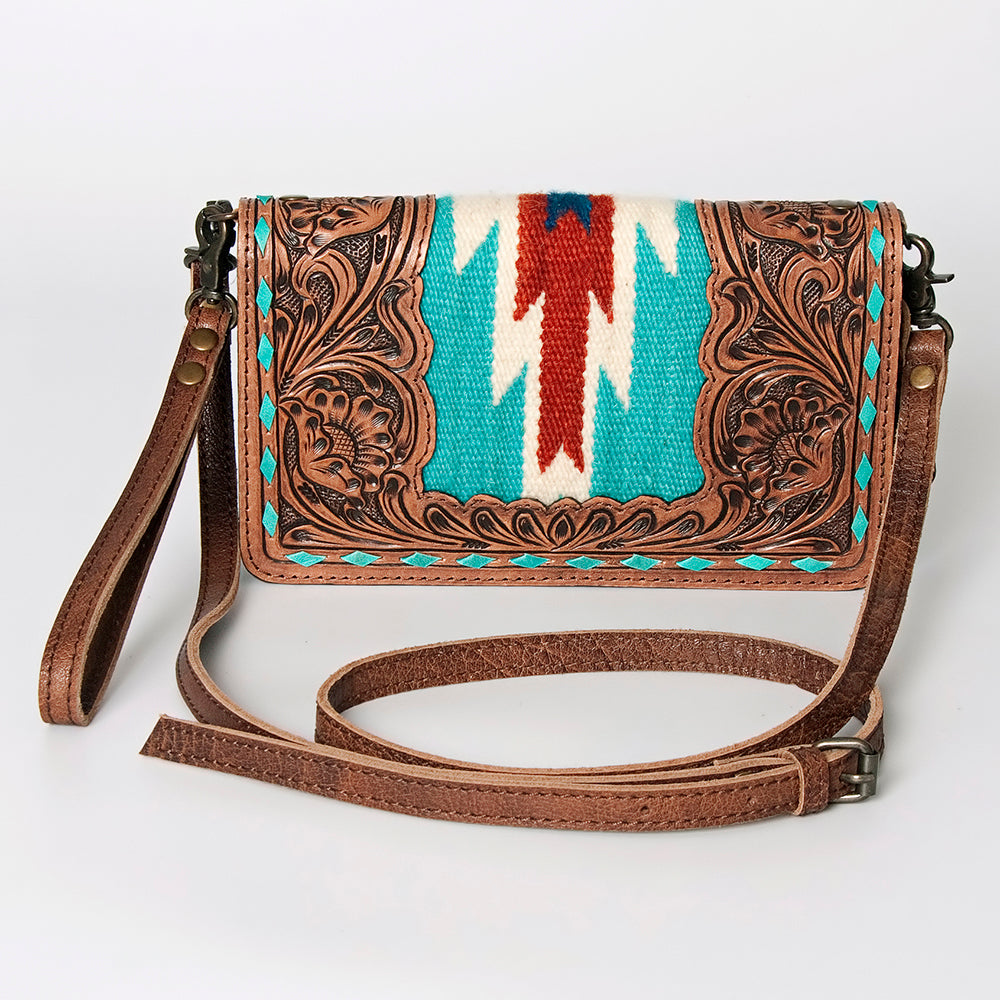 ADBG844 Tooled Leather & Wool Blanket Western Crossbody Bag American Darling