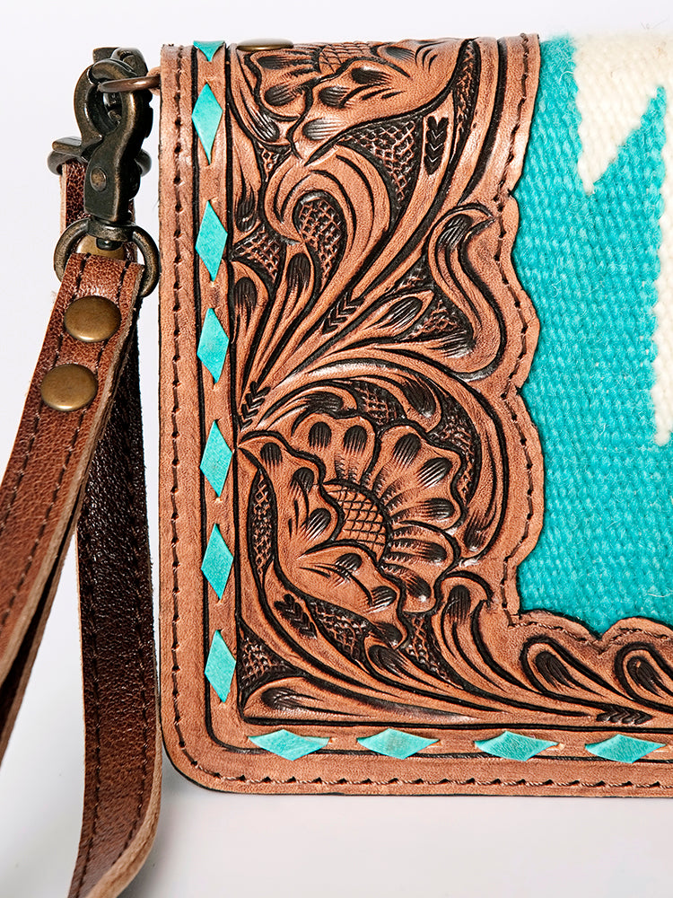 ADBG844 Tooled Leather & Wool Blanket Western Crossbody Bag American Darling