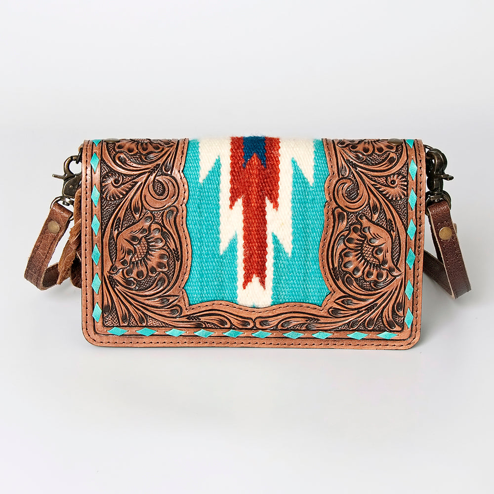 ADBG844 Tooled Leather & Wool Blanket Western Crossbody Bag American Darling