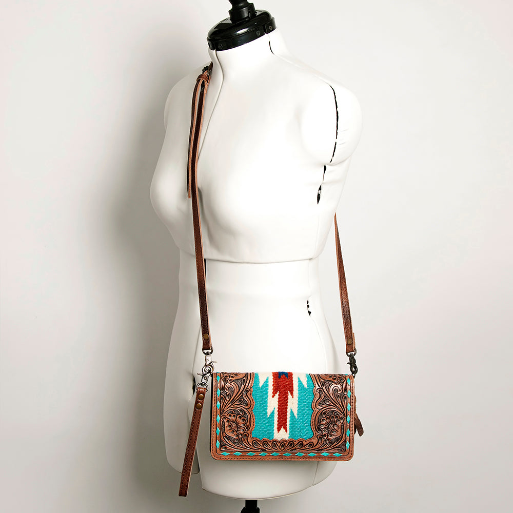 ADBG844 Tooled Leather & Wool Blanket Western Crossbody Bag American Darling