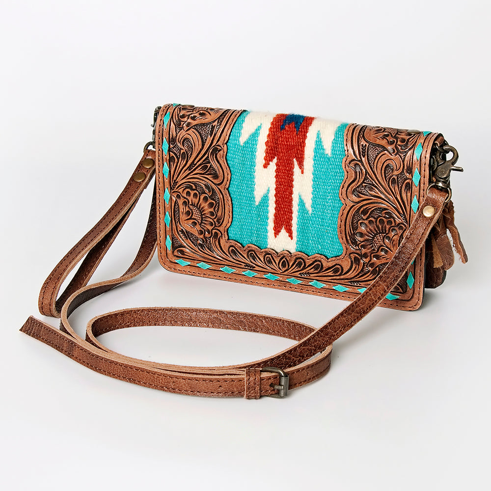 ADBG844 Tooled Leather & Wool Blanket Western Crossbody Bag American Darling