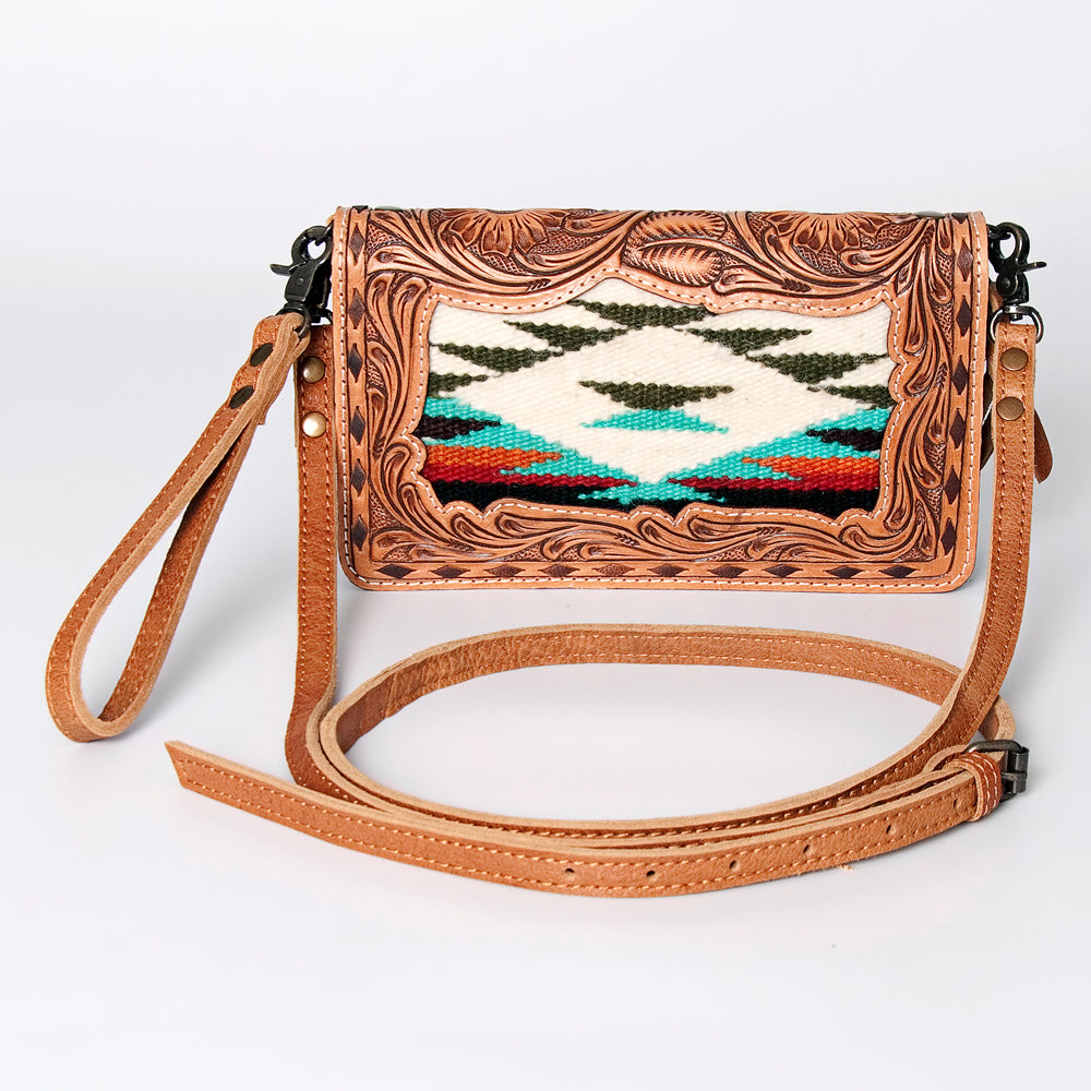 ADBG844 Tooled Leather & Wool Blanket Western Crossbody Bag American Darling