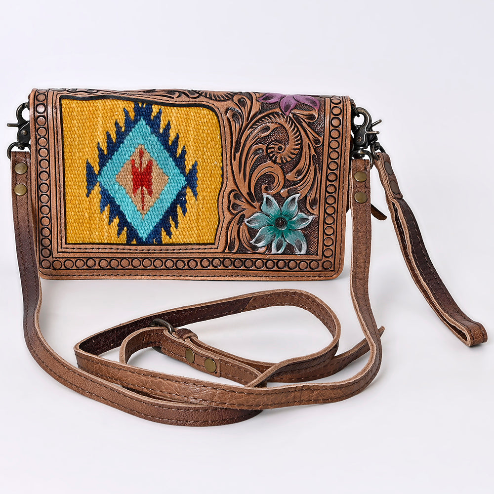 ADBG844 Tooled Leather & Wool Blanket Western Crossbody Bag American Darling