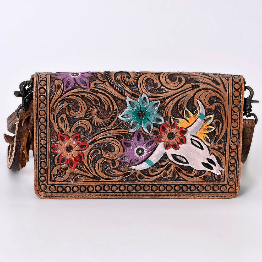 ADBG844 Tooled Leather & Wool Blanket Western Crossbody Bag American Darling