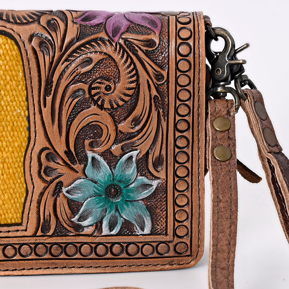 ADBG844 Tooled Leather & Wool Blanket Western Crossbody Bag American Darling