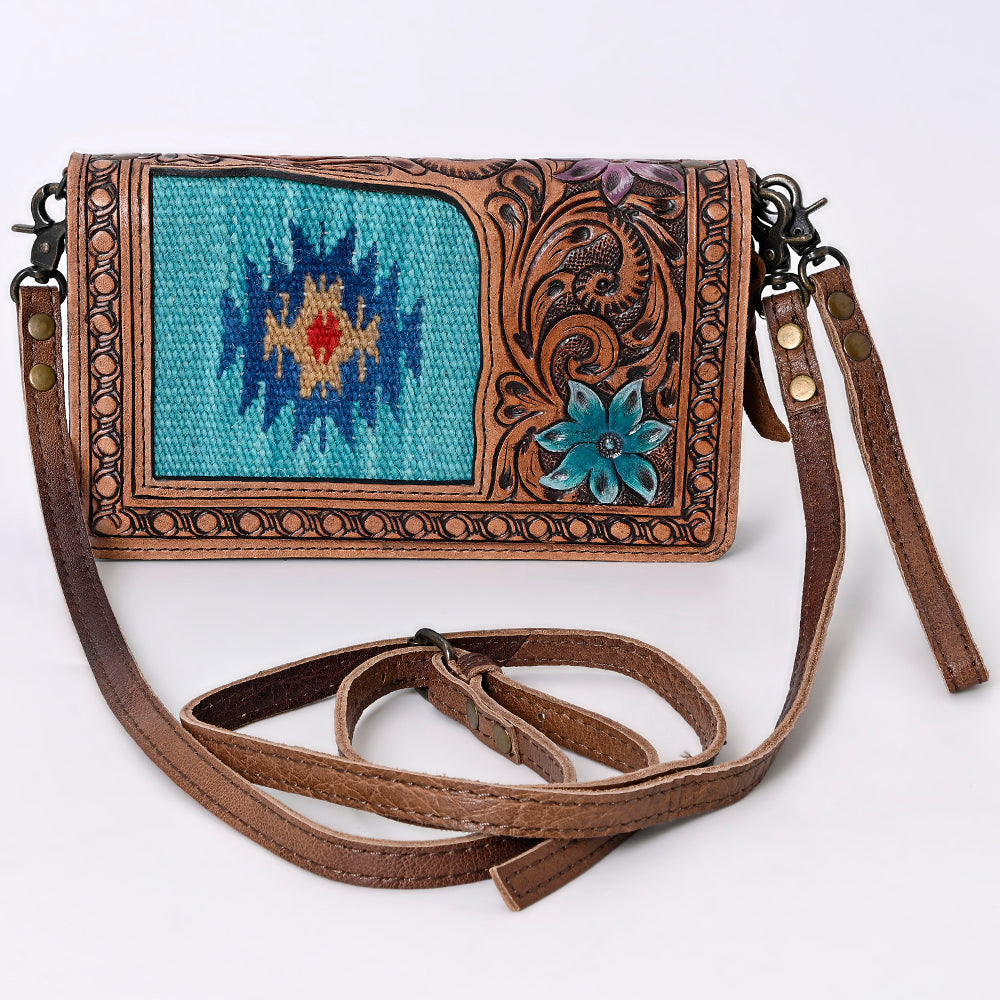 ADBG844 Tooled Leather & Wool Blanket Western Crossbody Bag American Darling