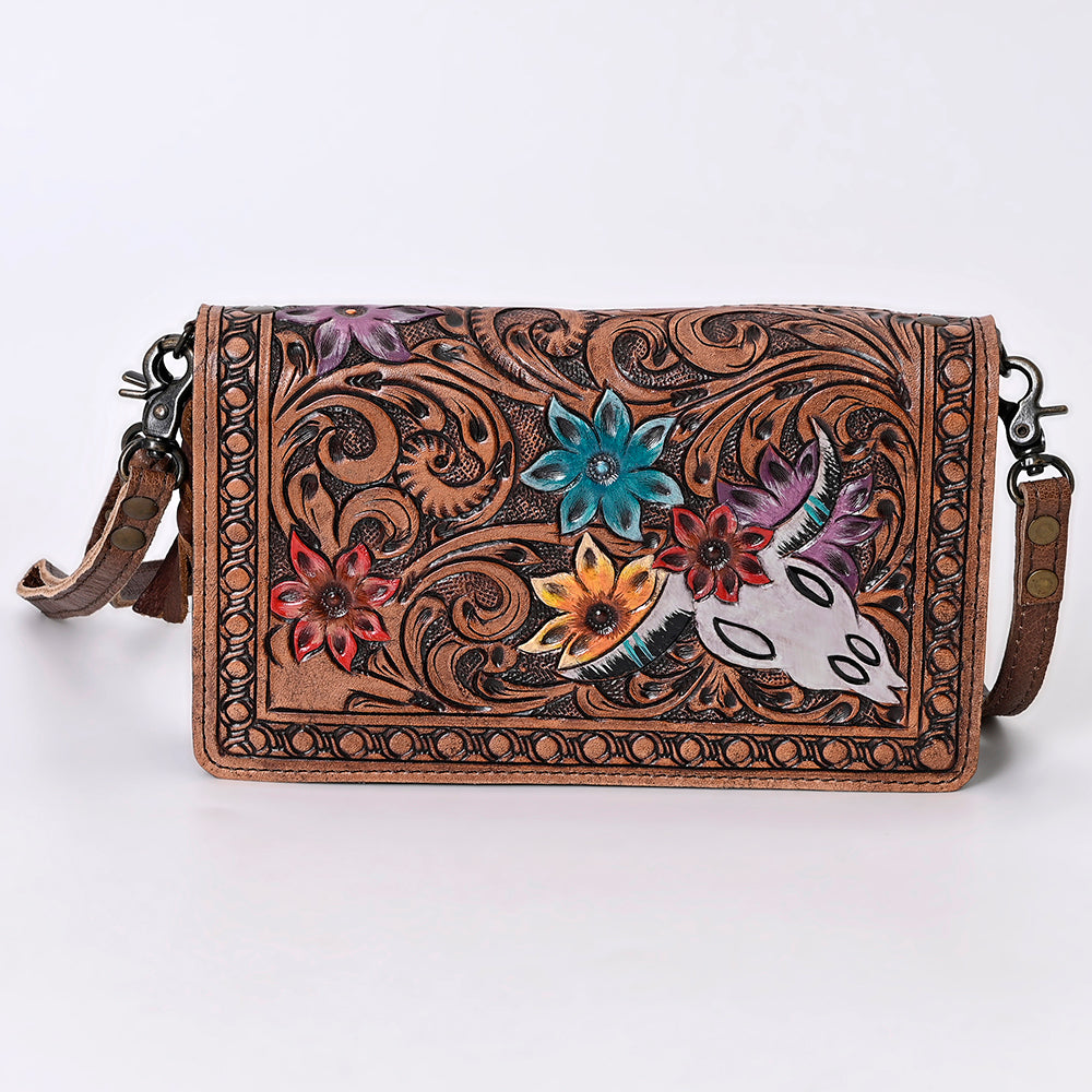 ADBG844 Tooled Leather & Wool Blanket Western Crossbody Bag American Darling