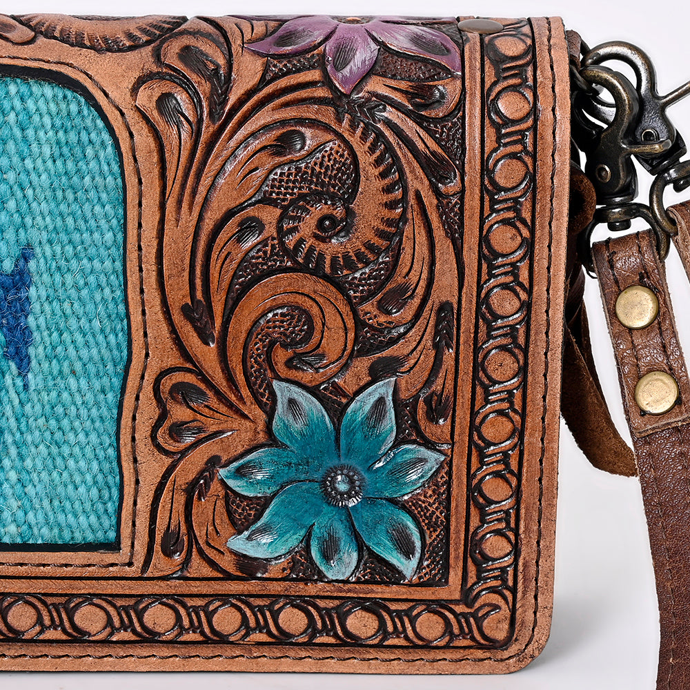 ADBG844 Tooled Leather & Wool Blanket Western Crossbody Bag American Darling