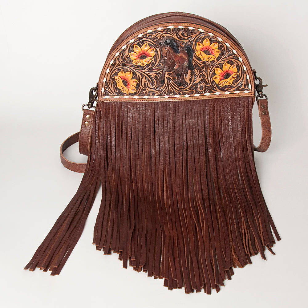 LC-ADBG846 Canteen Western Fringe Crossbody Bag Hand-Tooled Full Grain Leather by American Darling