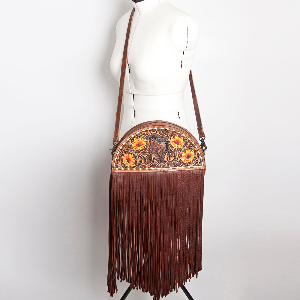 LC-ADBG846 Canteen Western Fringe Crossbody Bag Hand-Tooled Full Grain Leather by American Darling