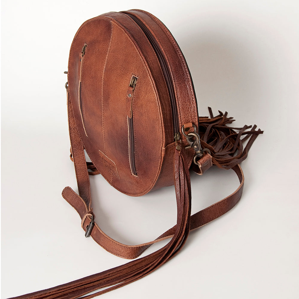 LC-ADBG846 Canteen Western Fringe Crossbody Bag Hand-Tooled Full Grain Leather by American Darling