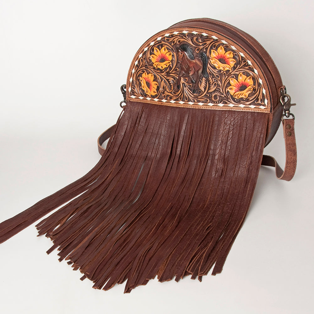 LC-ADBG846 Canteen Western Fringe Crossbody Bag Hand-Tooled Full Grain Leather by American Darling