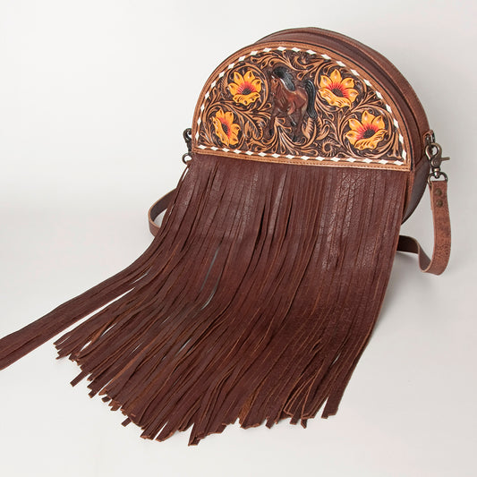 LC-ADBG846 Canteen Western Fringe Crossbody Bag Hand-Tooled Full Grain Leather by American Darling