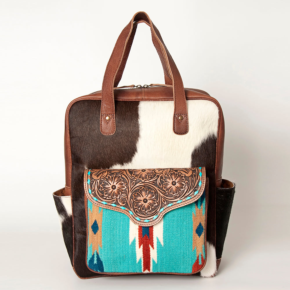 ADBG849 Handcrafted Hair-On Cowhide & Tooled Leather Western Backpack American Darling