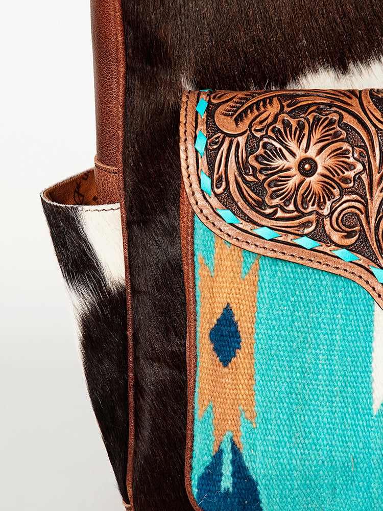 ADBG849 Handcrafted Hair-On Cowhide & Tooled Leather Western Backpack American Darling