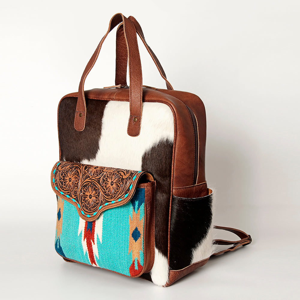 ADBG849 Handcrafted Hair-On Cowhide & Tooled Leather Western Backpack American Darling