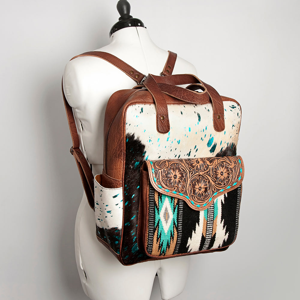 ADBG849 Handcrafted Hair-On Cowhide & Tooled Leather Western Backpack American Darling