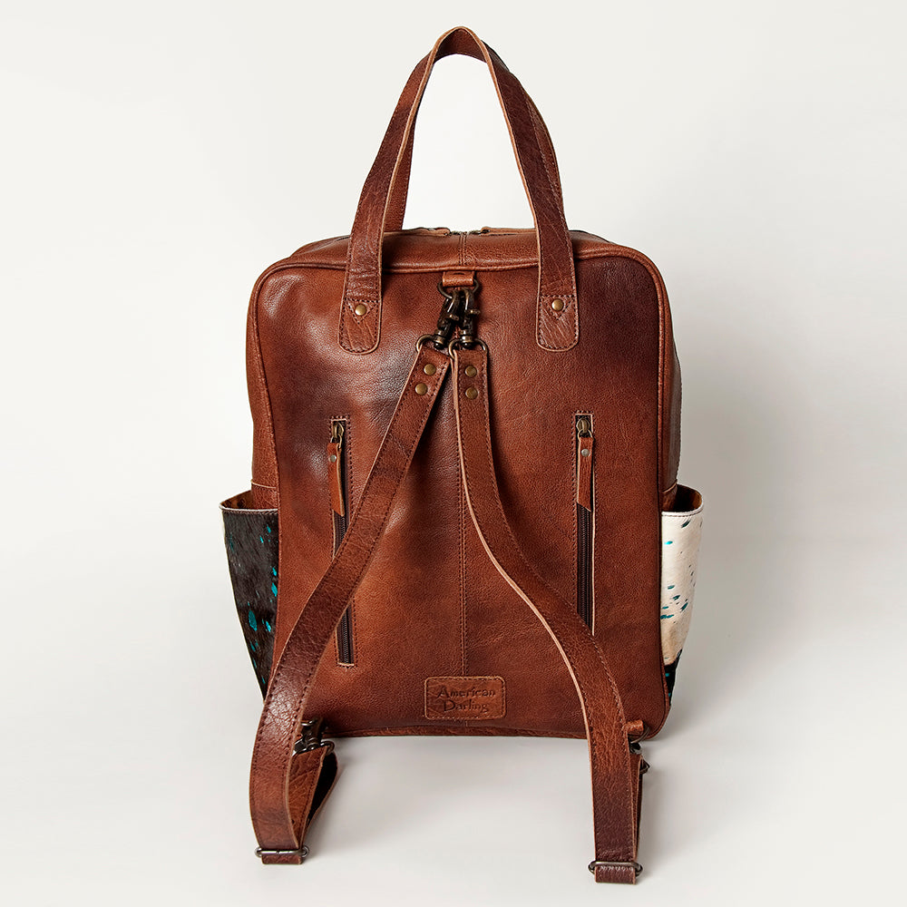 ADBG849 Handcrafted Hair-On Cowhide & Tooled Leather Western Backpack American Darling