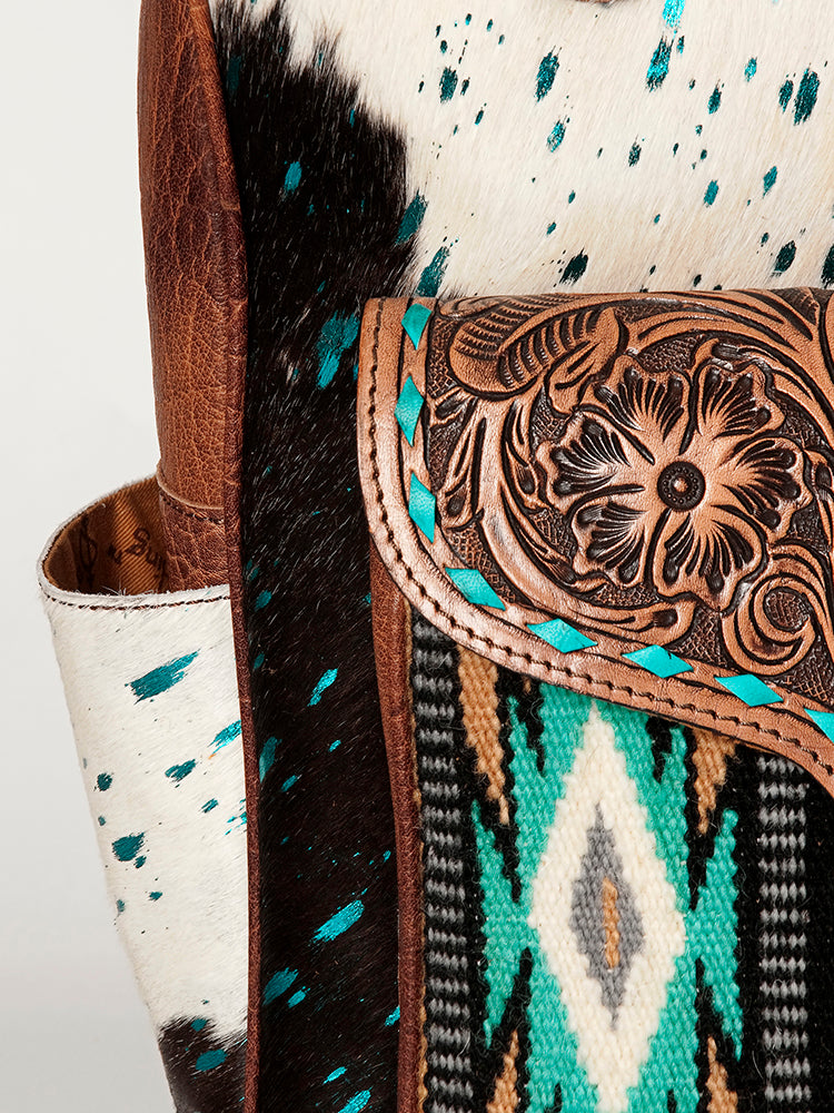 ADBG849 Handcrafted Hair-On Cowhide & Tooled Leather Western Backpack American Darling