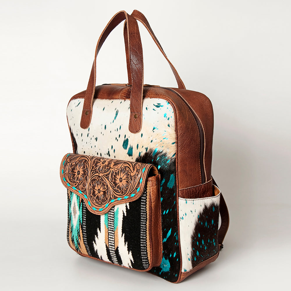 ADBG849 Handcrafted Hair-On Cowhide & Tooled Leather Western Backpack American Darling