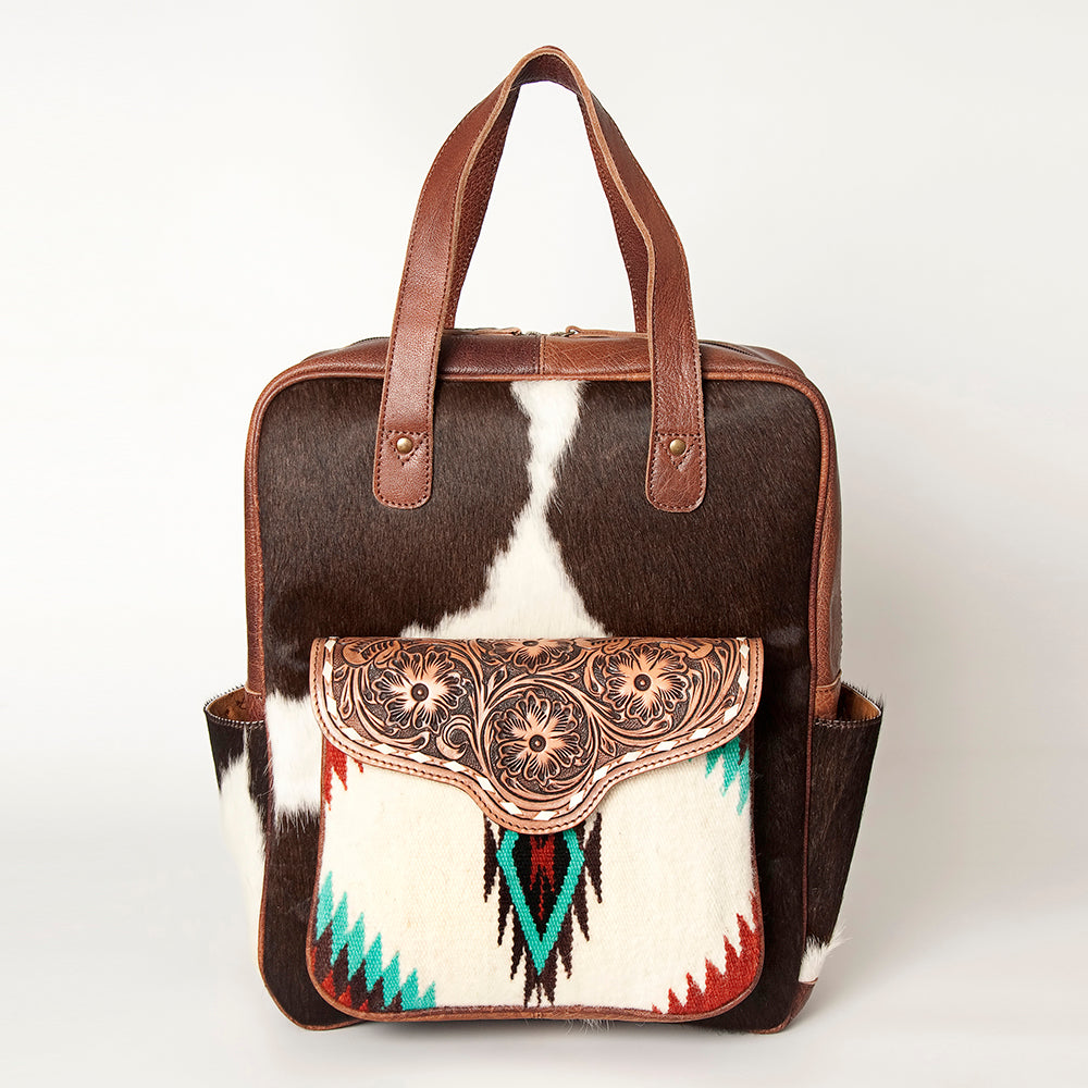 ADBG849 Handcrafted Hair-On Cowhide & Tooled Leather Western Backpack American Darling