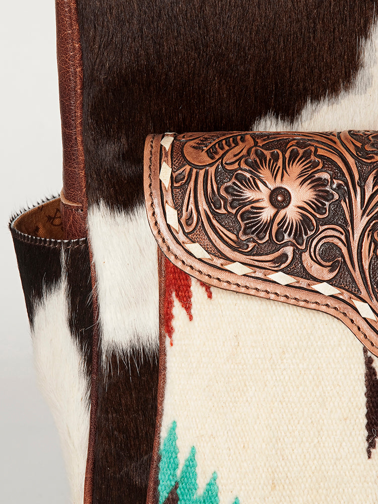 ADBG849 Handcrafted Hair-On Cowhide & Tooled Leather Western Backpack American Darling