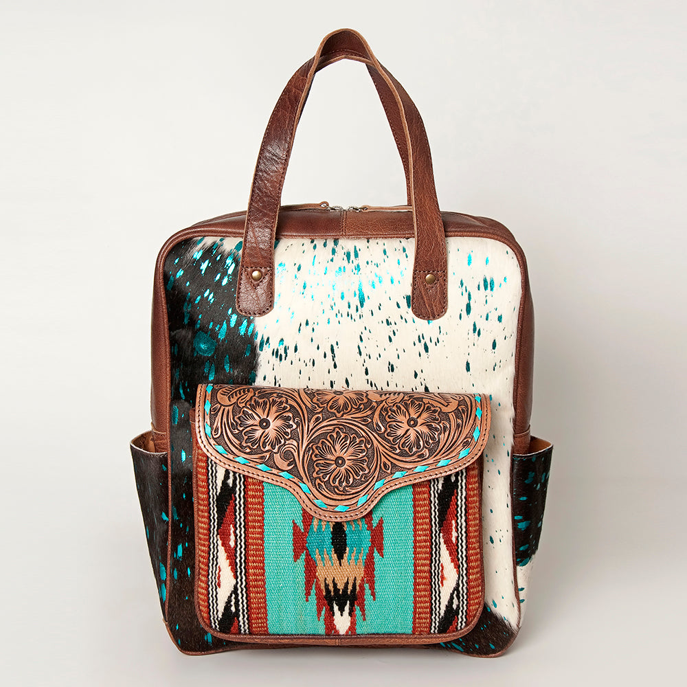 ADBG849 Handcrafted Hair-On Cowhide & Tooled Leather Western Backpack American Darling