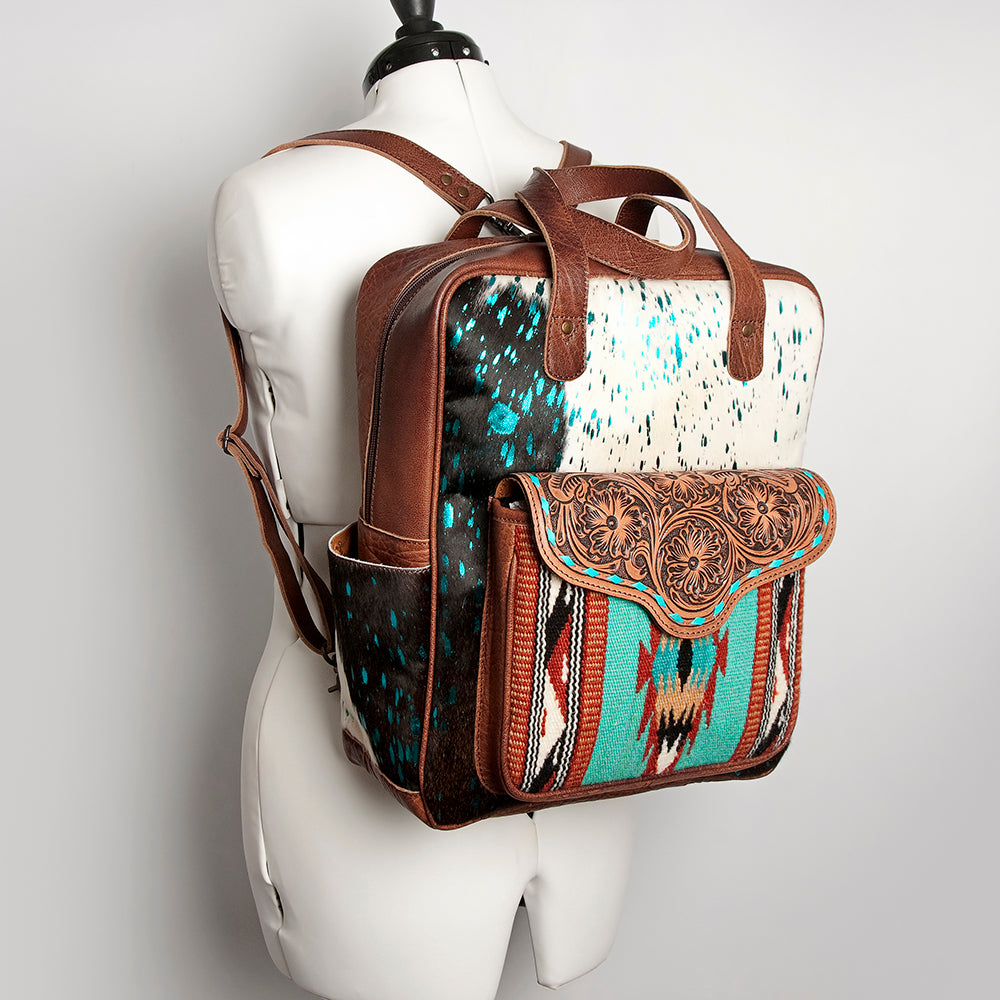 ADBG849 Handcrafted Hair-On Cowhide & Tooled Leather Western Backpack American Darling