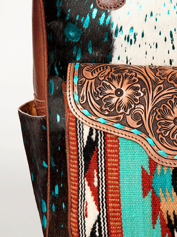 ADBG849 Handcrafted Hair-On Cowhide & Tooled Leather Western Backpack American Darling