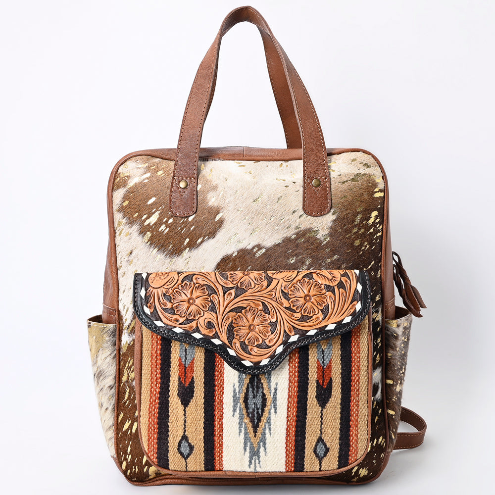 ADBG849 Handcrafted Hair-On Cowhide & Tooled Leather Western Backpack American Darling