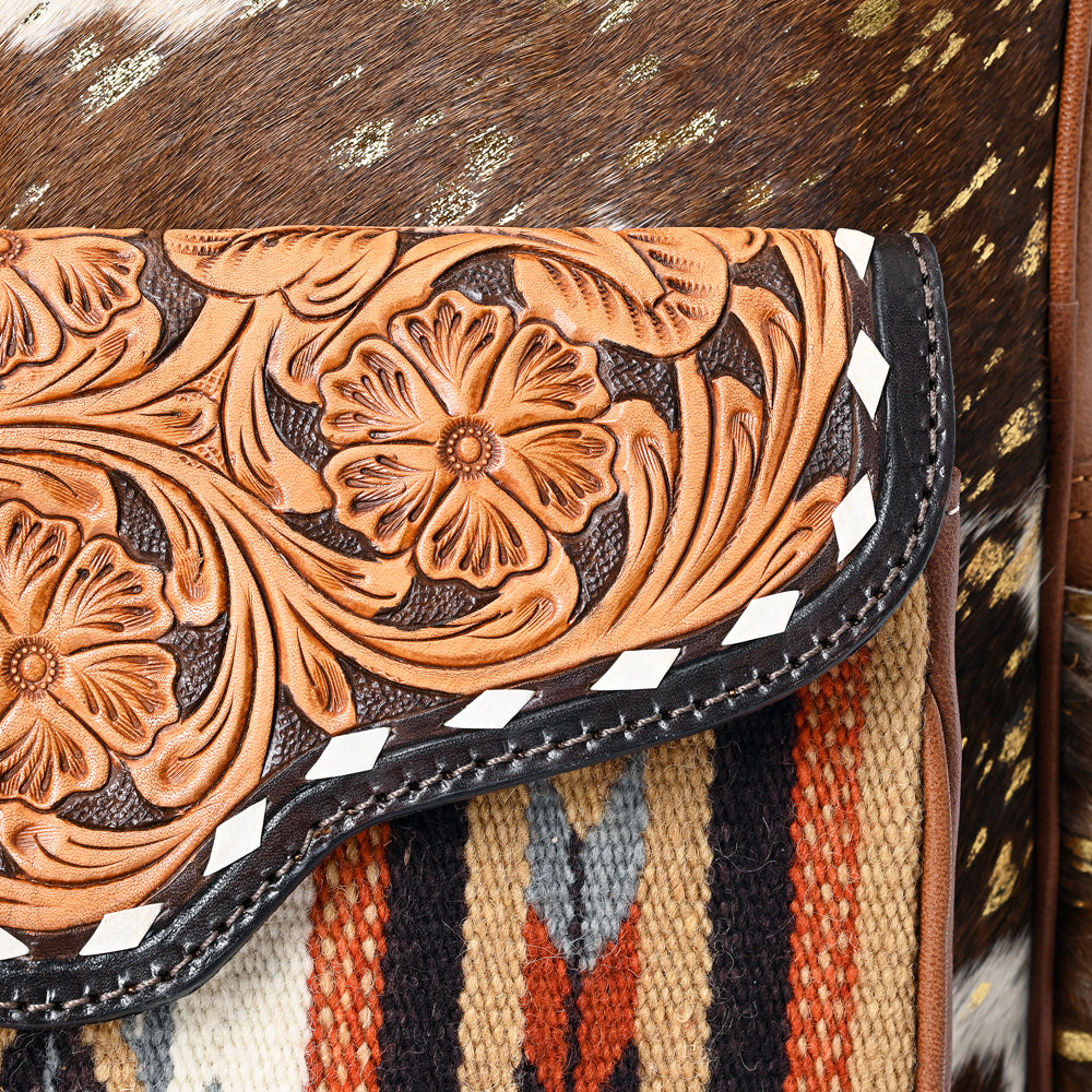 ADBG849 Handcrafted Hair-On Cowhide & Tooled Leather Western Backpack American Darling