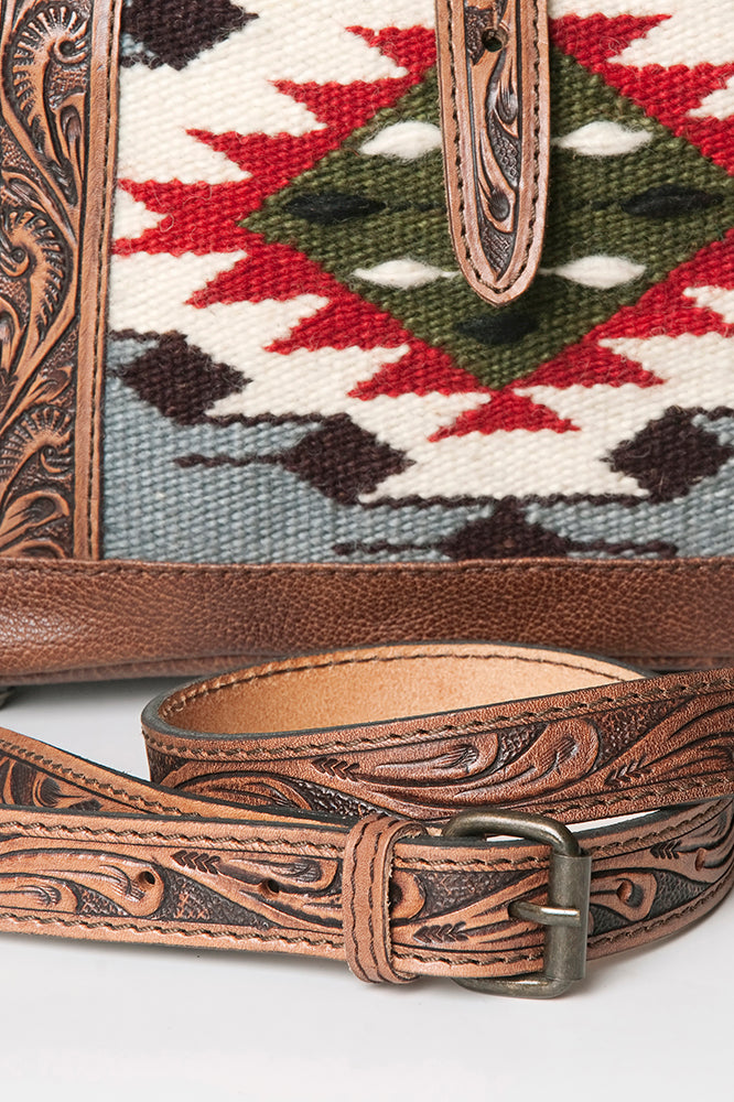 ADBG773 American Darling Western Leather Tote Bag - Hand Tooled Floral & Saddle Blanket