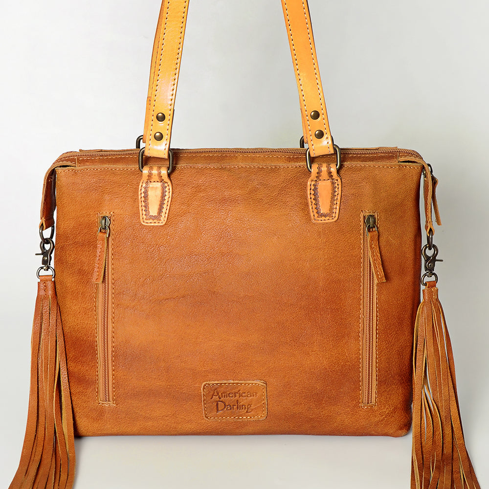 ADBG855 American Darling Hand Tooled Floral & Hand Woven Saddle Blanket Western Leather Tote Bag