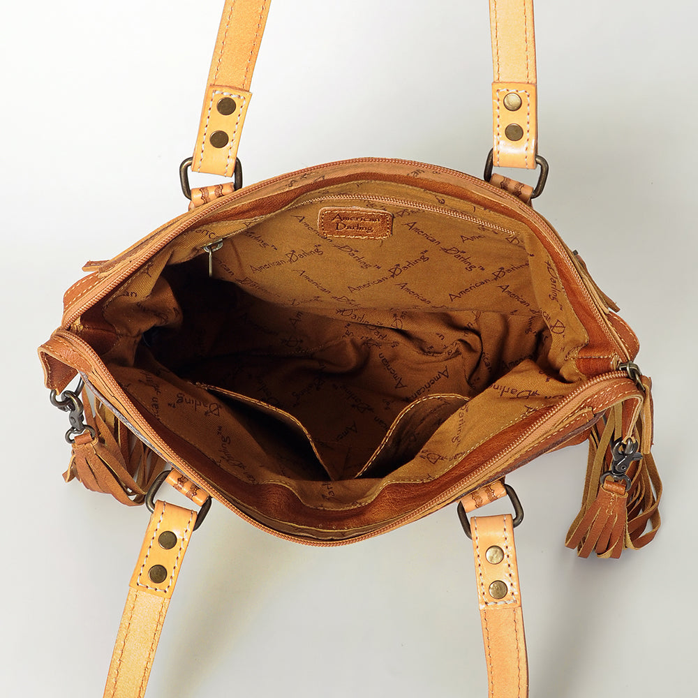 ADBG855 American Darling Hand Tooled Floral & Hand Woven Saddle Blanket Western Leather Tote Bag