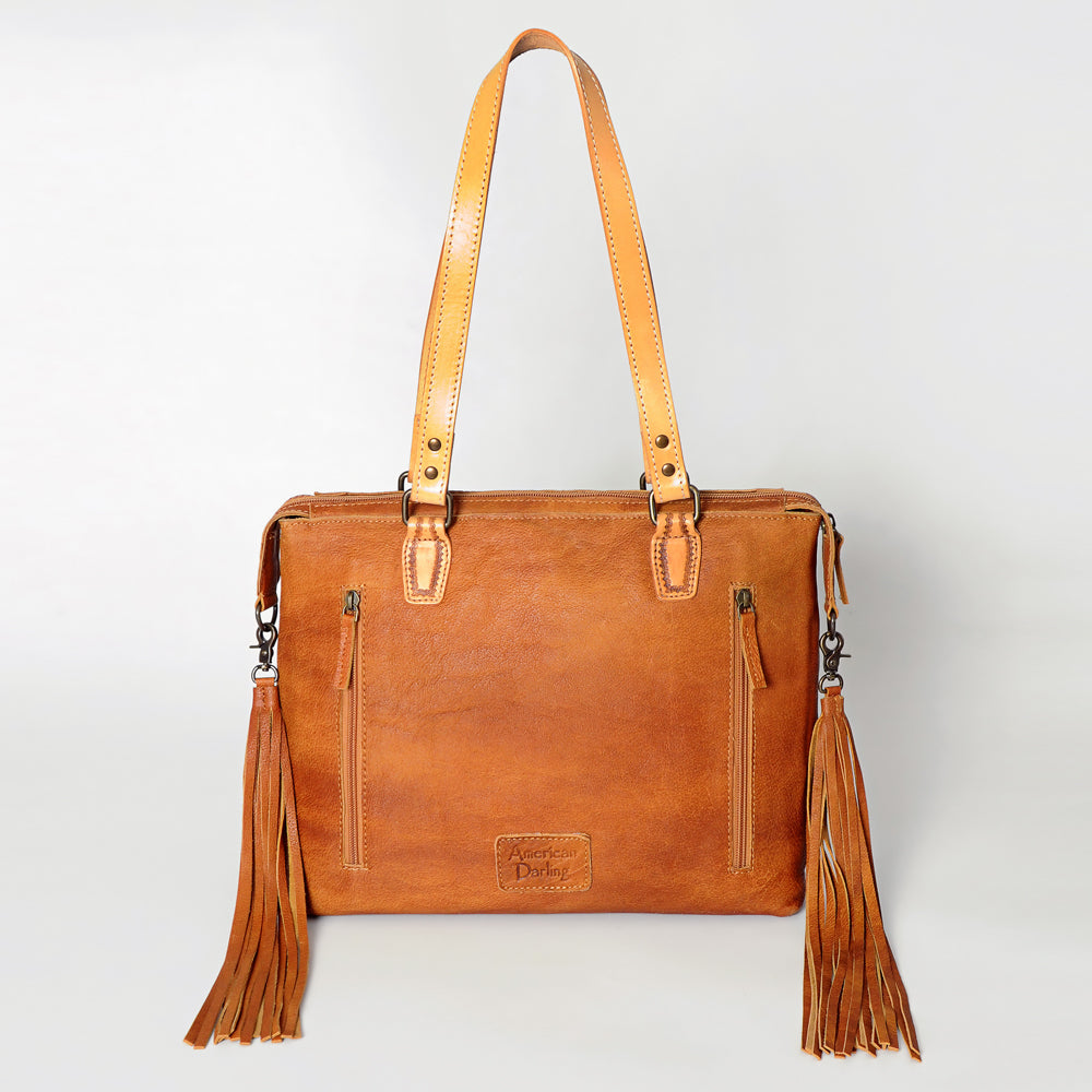 LC-ADBG855 Hand-Tooled Leather & Wool Saddle Blanket Western Tote Bag with Fringe American Darling