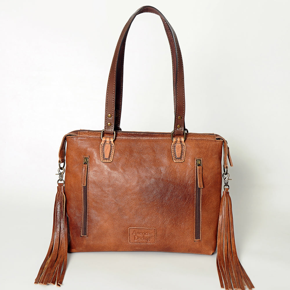 LC-ADBG855 Hand-Tooled Leather & Wool Saddle Blanket Western Tote Bag with Fringe American Darling