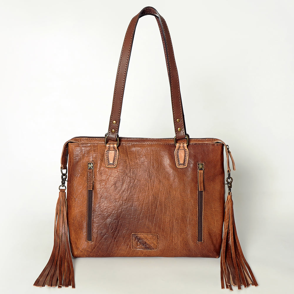 LC-ADBG855 Hand-Tooled Leather & Wool Saddle Blanket Western Tote Bag with Fringe American Darling