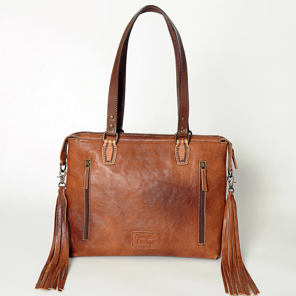LC-ADBG855 Hand-Tooled Leather & Wool Saddle Blanket Western Tote Bag with Fringe American Darling
