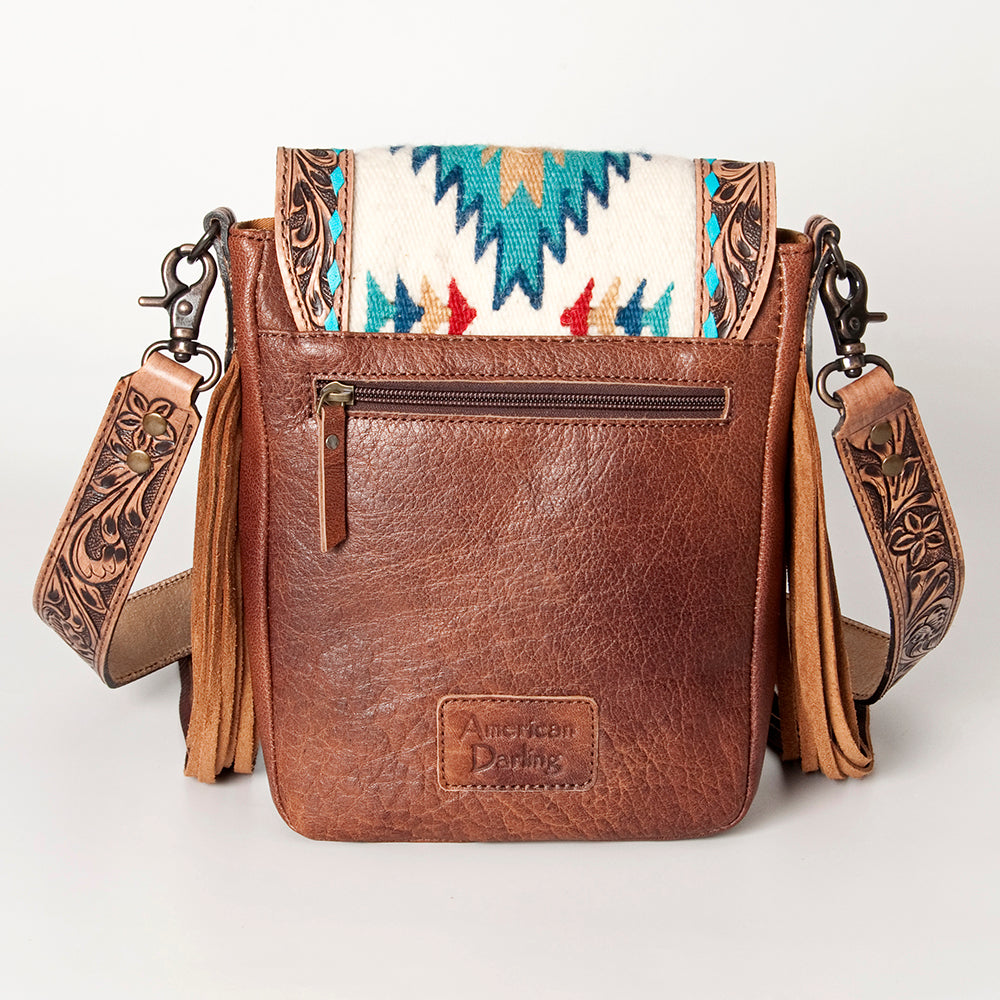 LC-ADBG856 Western Cowhide & Saddle Blanket Messenger Bag with Hand-Tooled Leather and Fringe American Darling